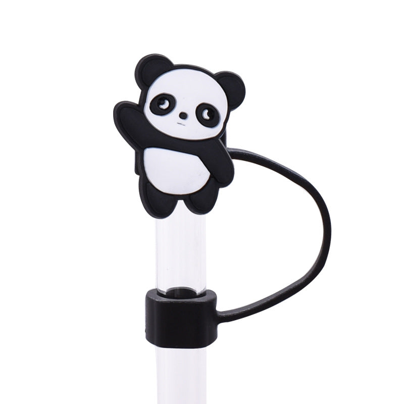Wholesale Random 100pcs Cute Panda Series PVC Soft Straw Tube Cap