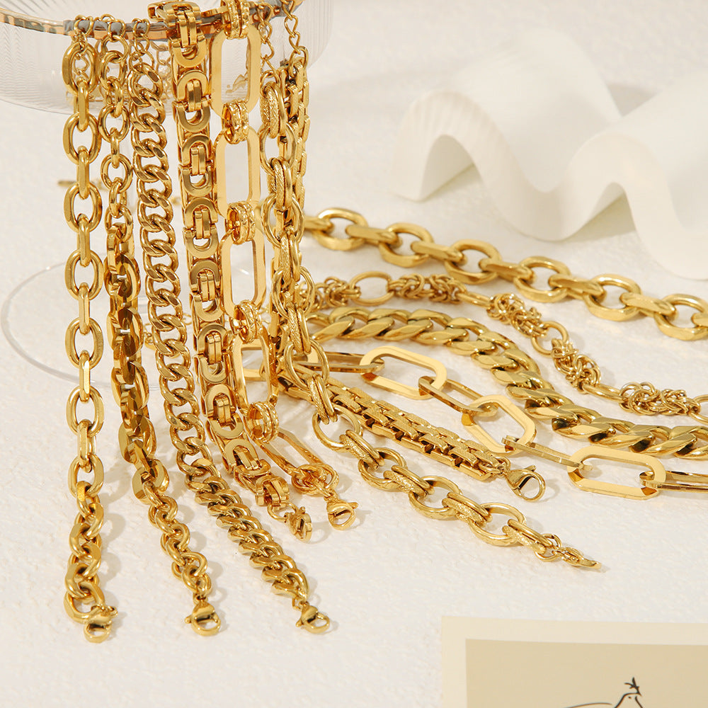 Wholesale Thick Chain Punk Style Stainless Steel 24K Gold Hand Braided Chain Bracelet ACC-BT-Xiny011