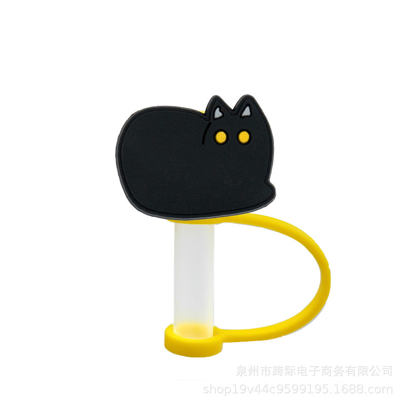 Wholesale 50 Pcs Cute Cartoon Black Cat Straw Cover Silicone Straw Covers ACC-SCR-KuaJi005