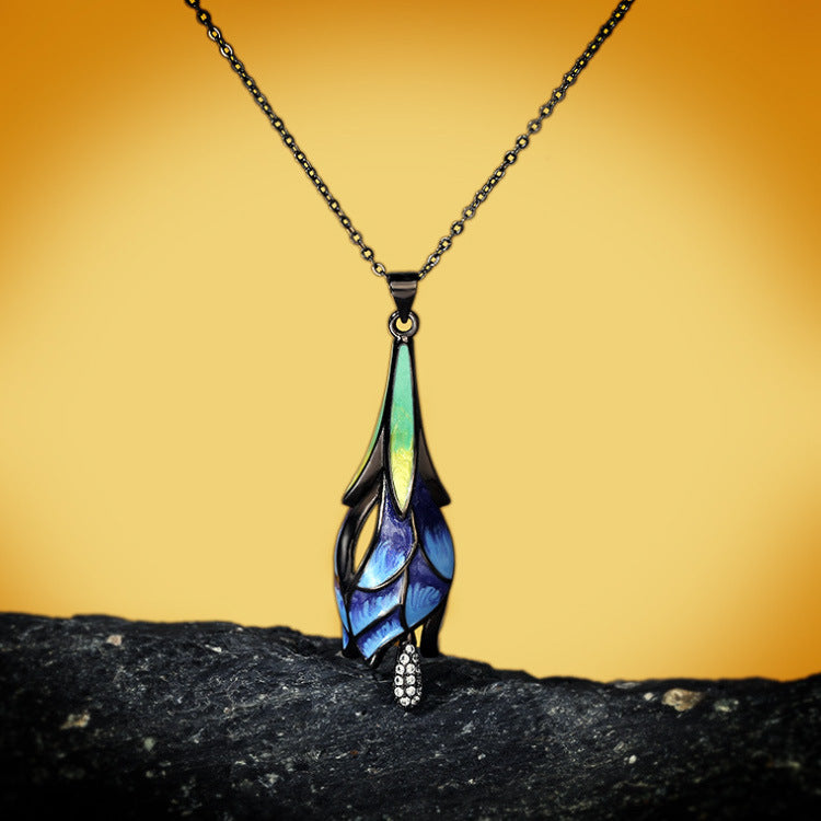 Wholesale  enamel ring necklace set butterfly flower Diamond women's jewelry