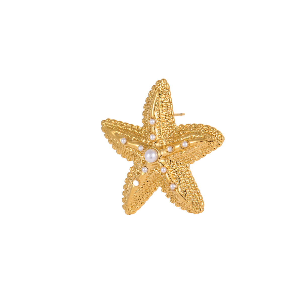 Wholesale Summer Ocean Resort Style Starfish Texture Stainless Steel Earrings
