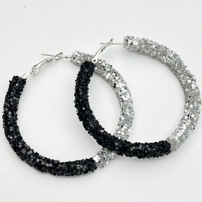 Wholesale 2pairs/pack Sports Cheerleading Big Hoop Sequins Shiny Earrings ACC-ES-HY122