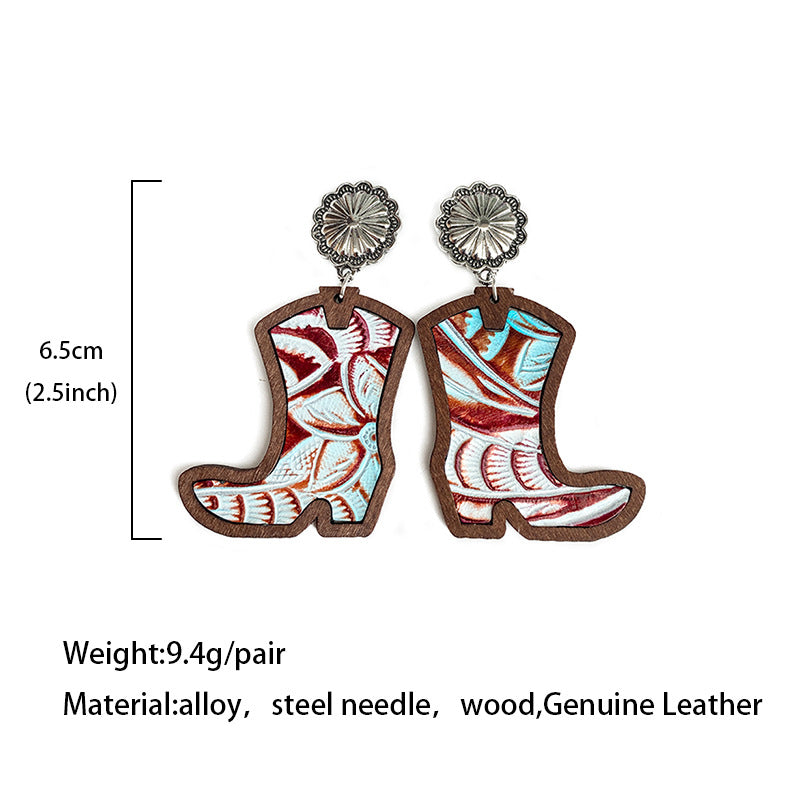 Wholesale Western Denim boots earrings  leopard leather  earrings