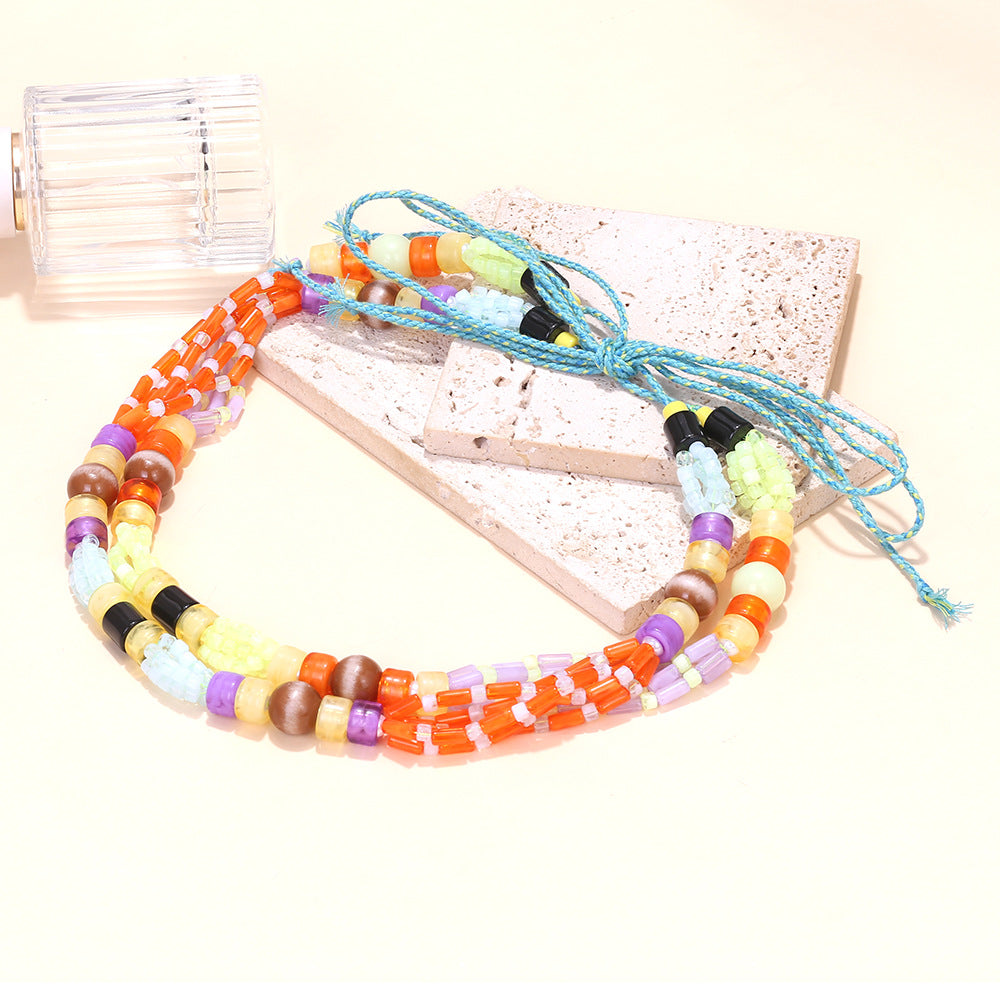 Wholesale Bohemian Multi-layered Colorful Beaded Rope Stacking Necklace