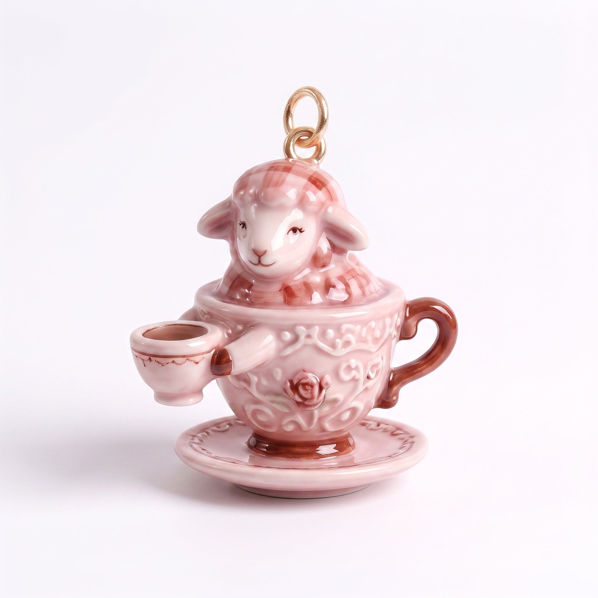 Wholesale Lolita pink checkered sheep enamel pendant,  hot air balloon teacup,  sheep DIY bracelet,  necklace,  earrings,  jewelry accessories