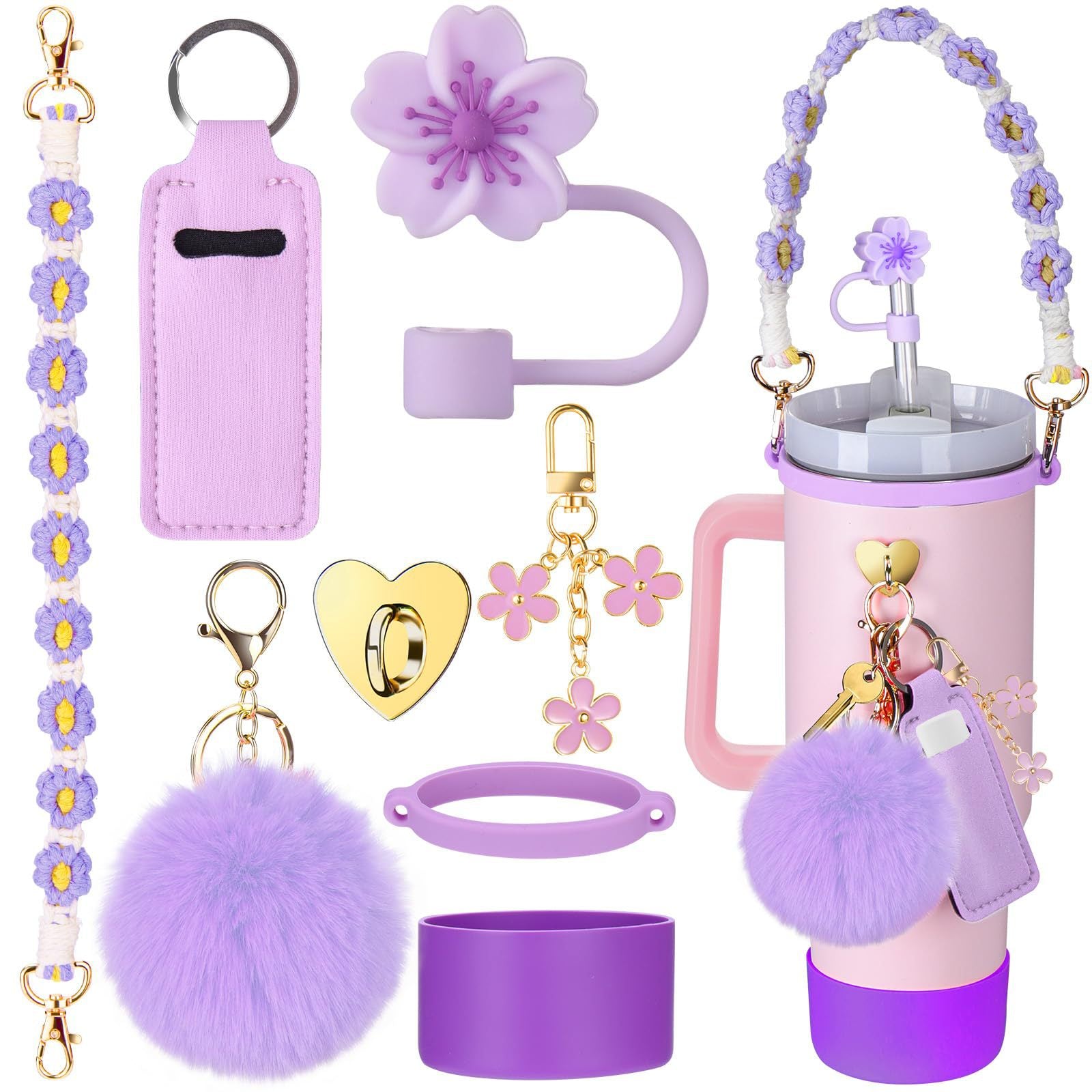Wholesale 8-piece Cup Set Keychain Lipstick Set Straw Cap Portable Cup Chain Set ACC-CA-FenRui001