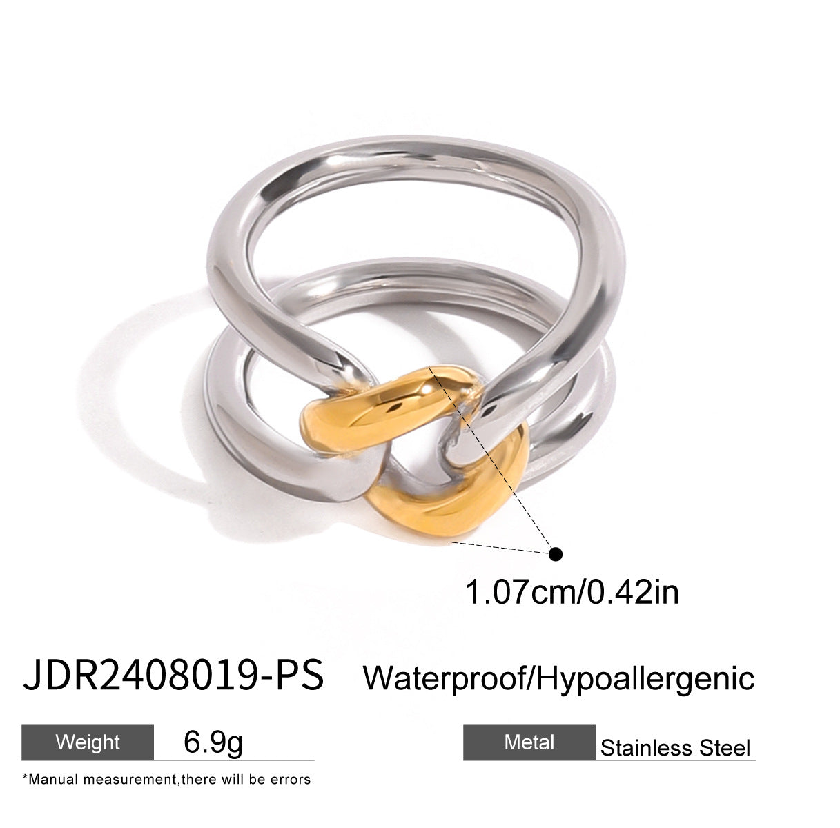 Wholesale 18k stainless steel gold and silver color matching design sense knot hollow color matching ring