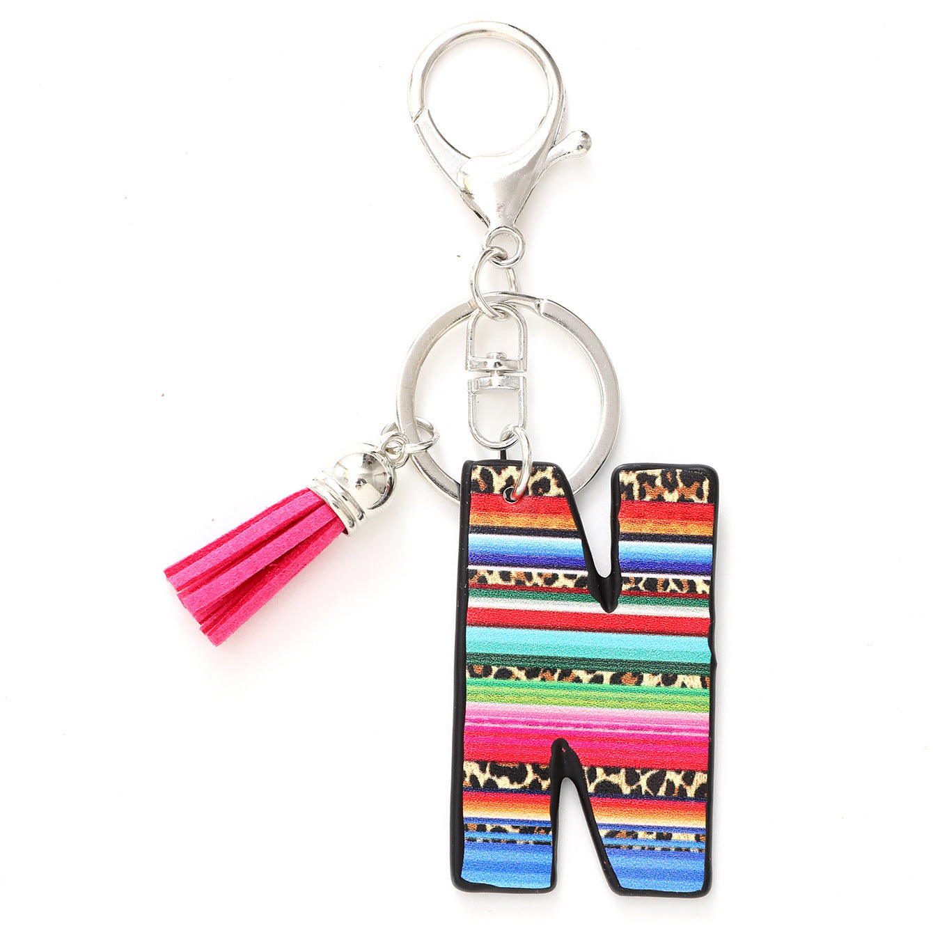 Wholesale Western Style Aztec Leopard Leather Letter Tassel Keychain ACC-KC-YTian009