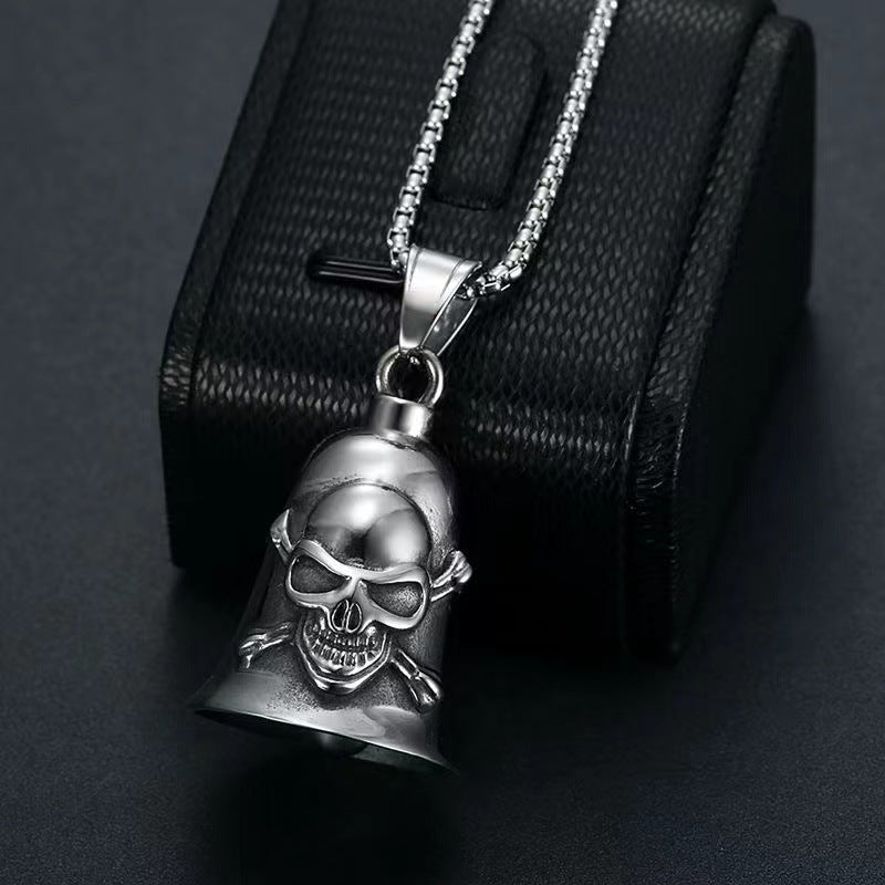 Wholesale  Retro Punk Men's Motorcycle Style Alloy Skull Riding Exorcism Bell Necklaces