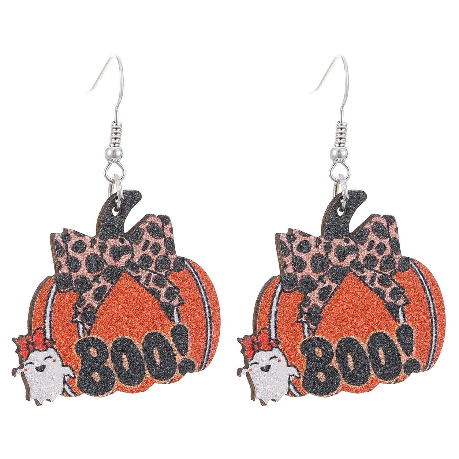 Wholesale  Gothic Western Wooden Pendant Earrings with Pumpkin Skull Print Jewelry Accessory for Resale