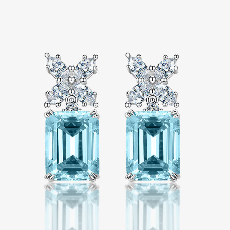 Wholesale 925 Silver Aquamarine Stud Earrings For Women Geometric Design Fashion Jewelry Accessory