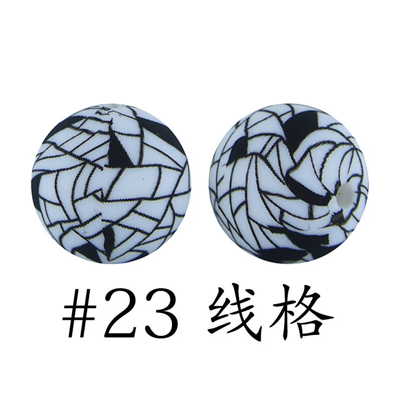 Wholesale 50pcs Western Style Leopard Skull Color Aztec Printed Silicone Balls Beads ACC-BDS-HeSheng007