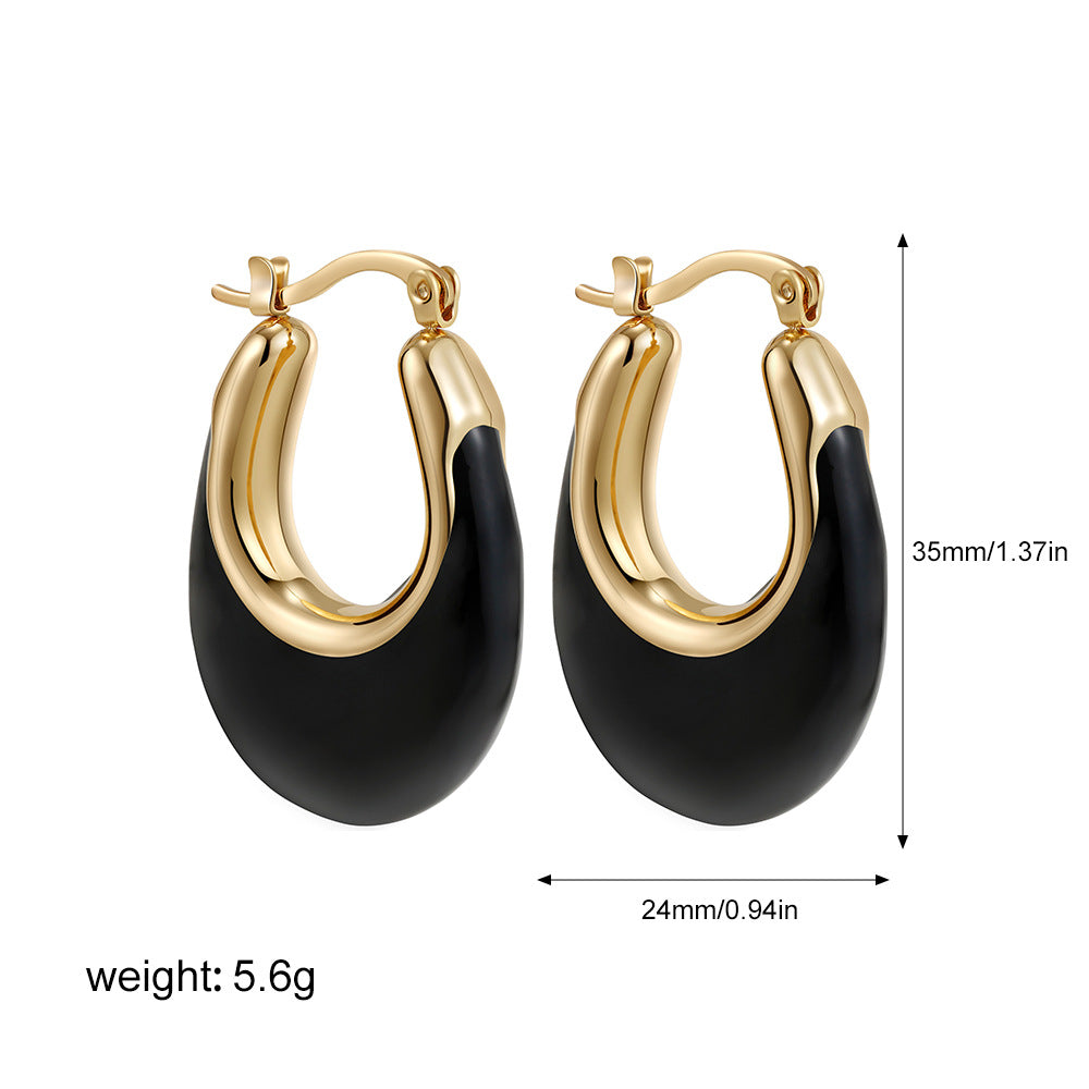 Wholesale  Stainless Steel Oil Drop Color Enamel U-shaped Earrings
