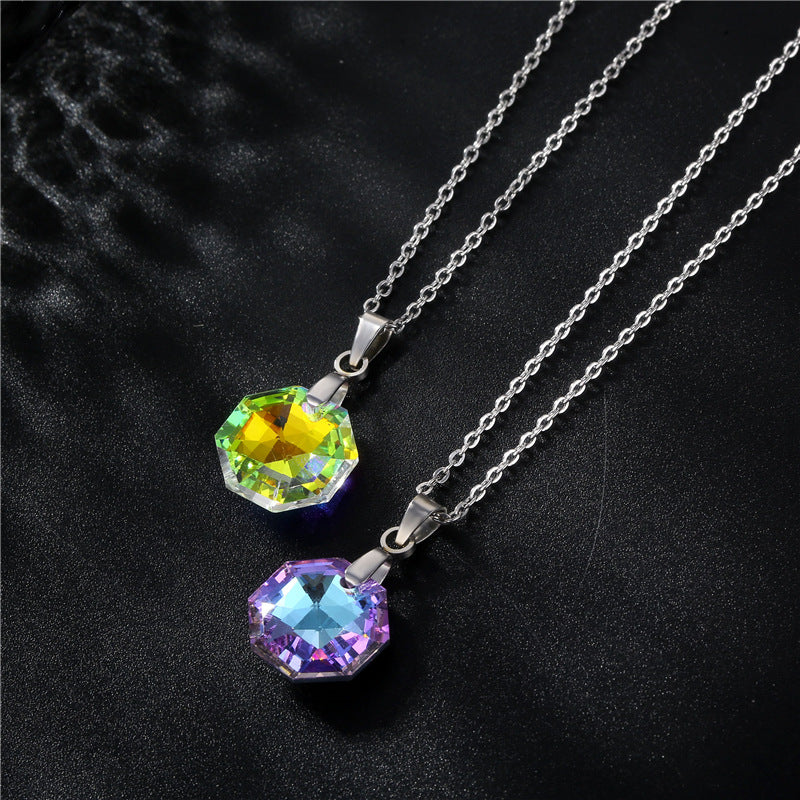 Wholesale Octagon K9 Crystal Stainless Steel Necklace ACC-NE-MinM002