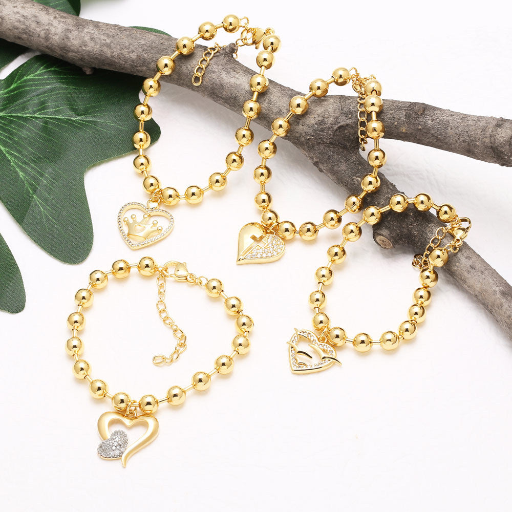 Wholesale 18K Gold Plated Copper Heart Cross Bracelet