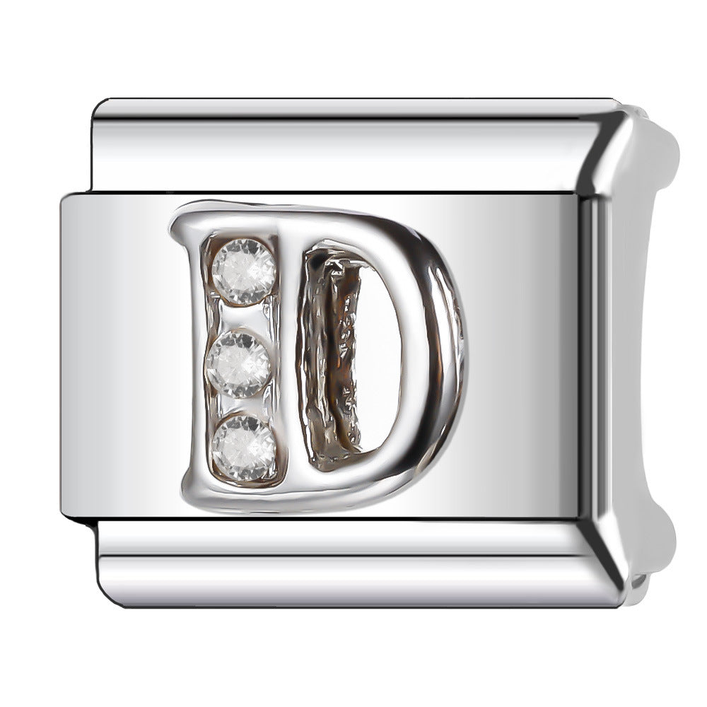 Wholesale Italian Charm Bracelet 9mm DIY Diamond English Letter   Creative Stainless Steel Composable Bracelet