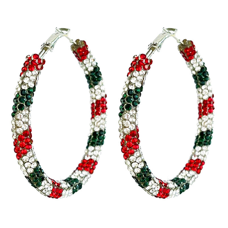 Wholesale 2 Pairs/pack Christmas Shiny Red Candy Rhinestone Big Hoop Earrings ACC-ES-HY181