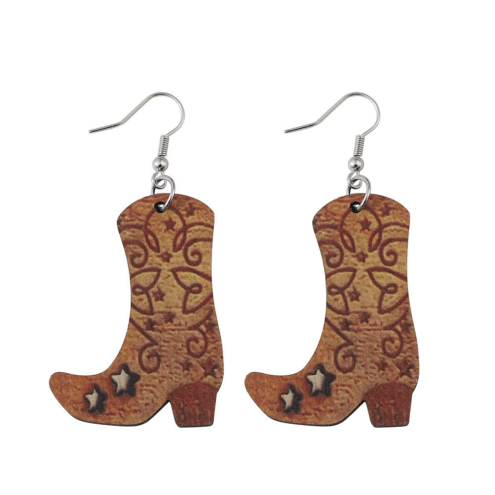 Wholesale Western Cowboy Boots Hat Wood Pendant Earrings ACC-ES-ChuLian054
