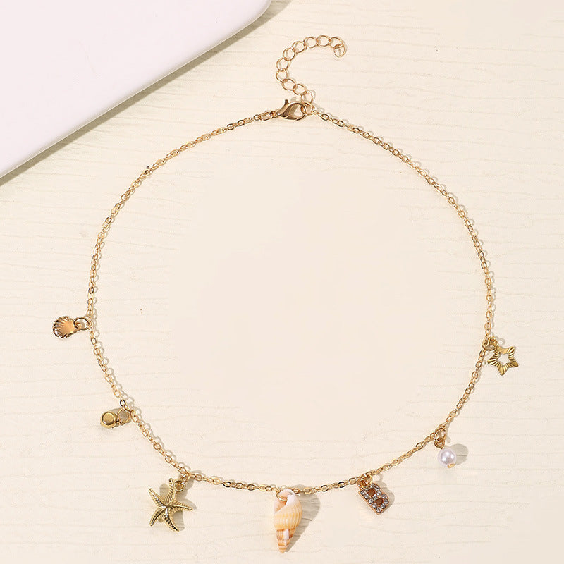 Wholesale 26 Letter Pearl Shell Necklace Beach Ocean Bohemian Style
