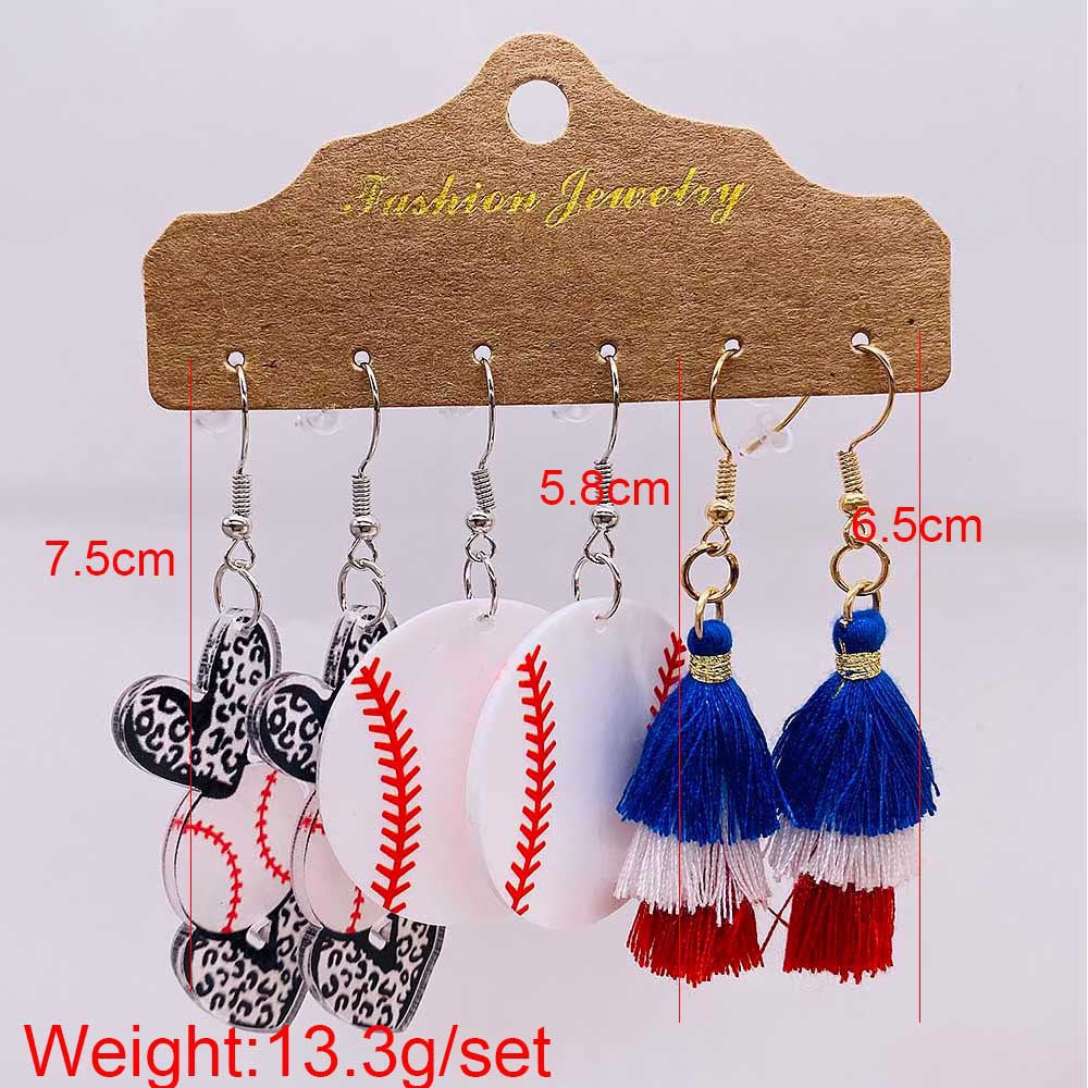 Wholesale 3 Pairs of One Card Baseball Football Peach Heart Leopard Print Acrylic Earrings Set