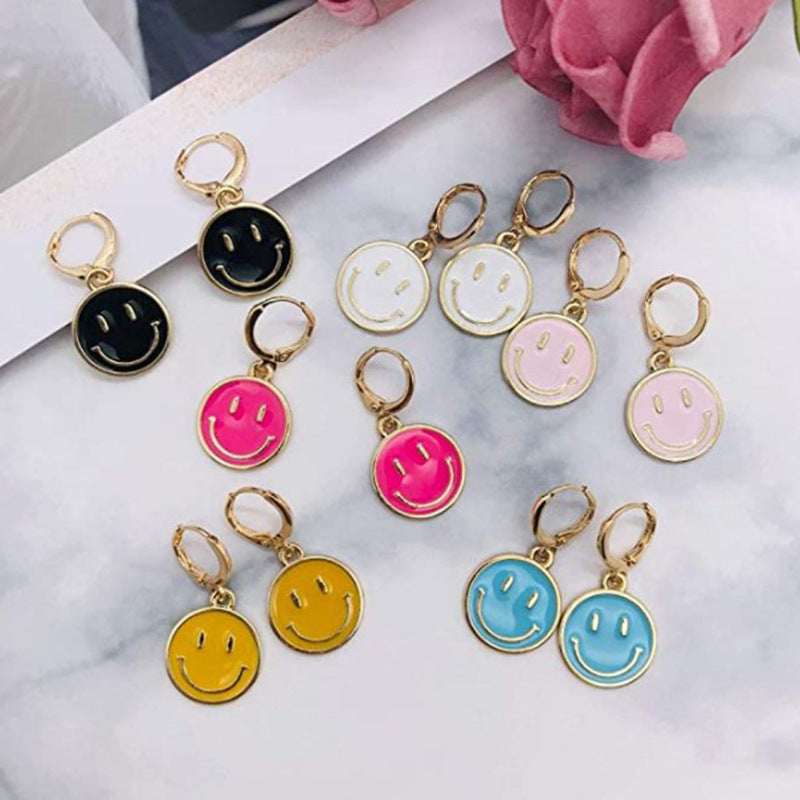Wholesale creative cute alloy oil drop colorful smiley face earrings