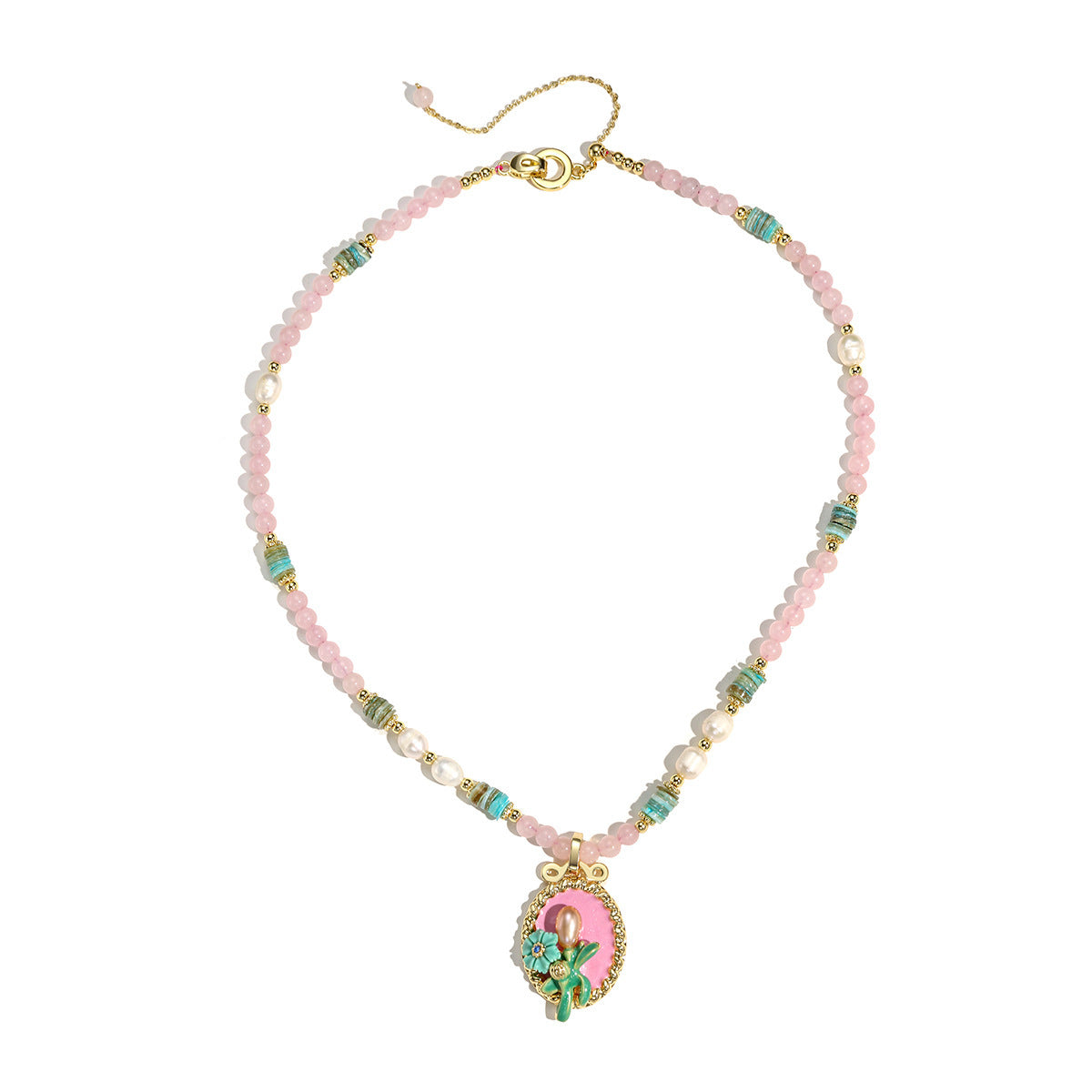 Wholesale Pink natural stone beaded necklace