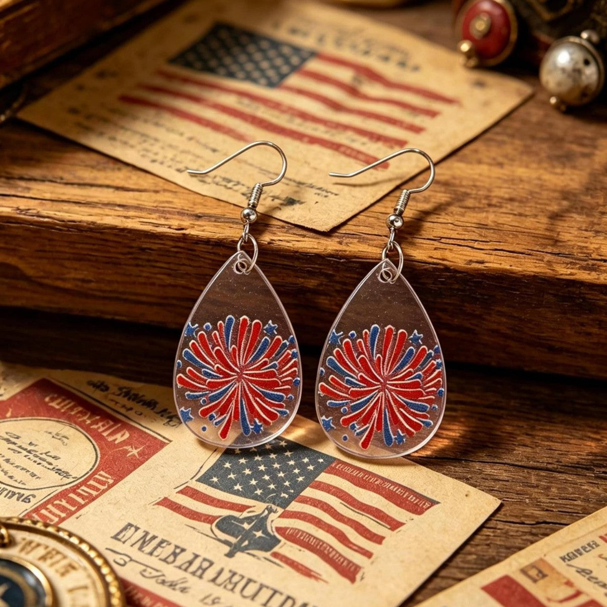 Wholesale American Flag Fireworks Acrylic Drop Earrings for Women Party Fashion Accessory