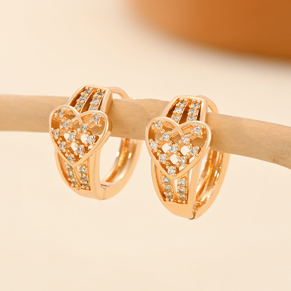 Wholesale Copper Gold Plated Heart Inlaid Zirconia Earrings ACC-ES-HengXuan001