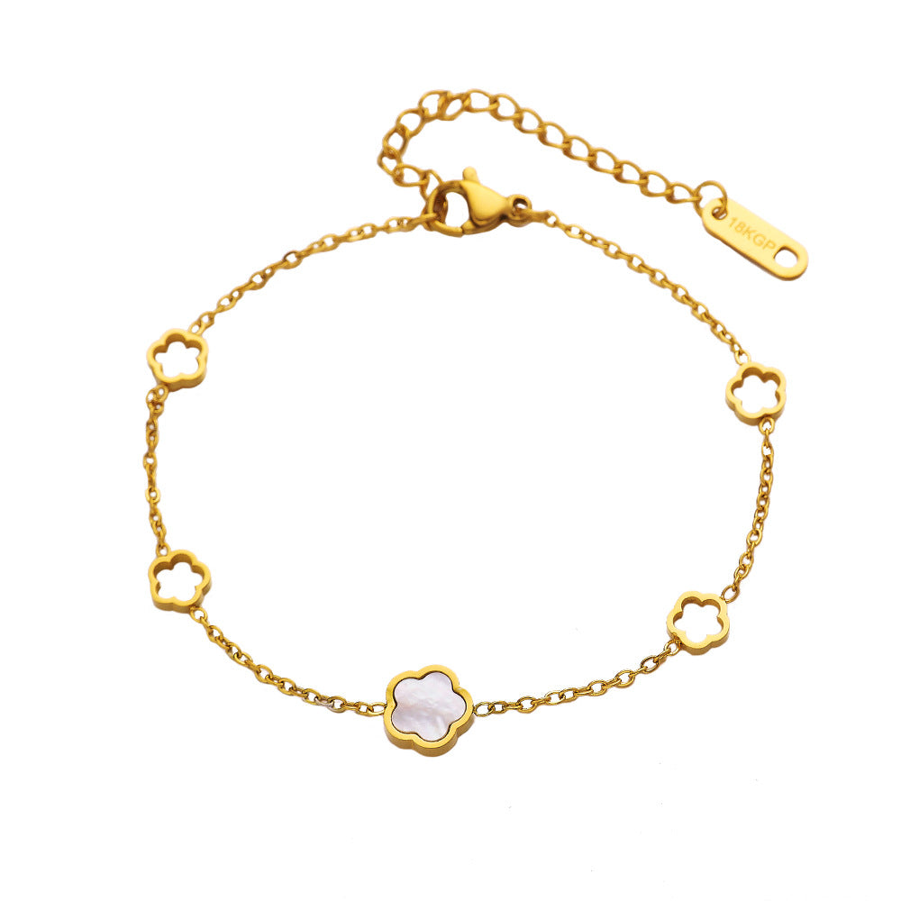 Wholesale Gold Five-leaf Flower White Shell Titanium Steel Bracelets ACC-BT-DaLang002