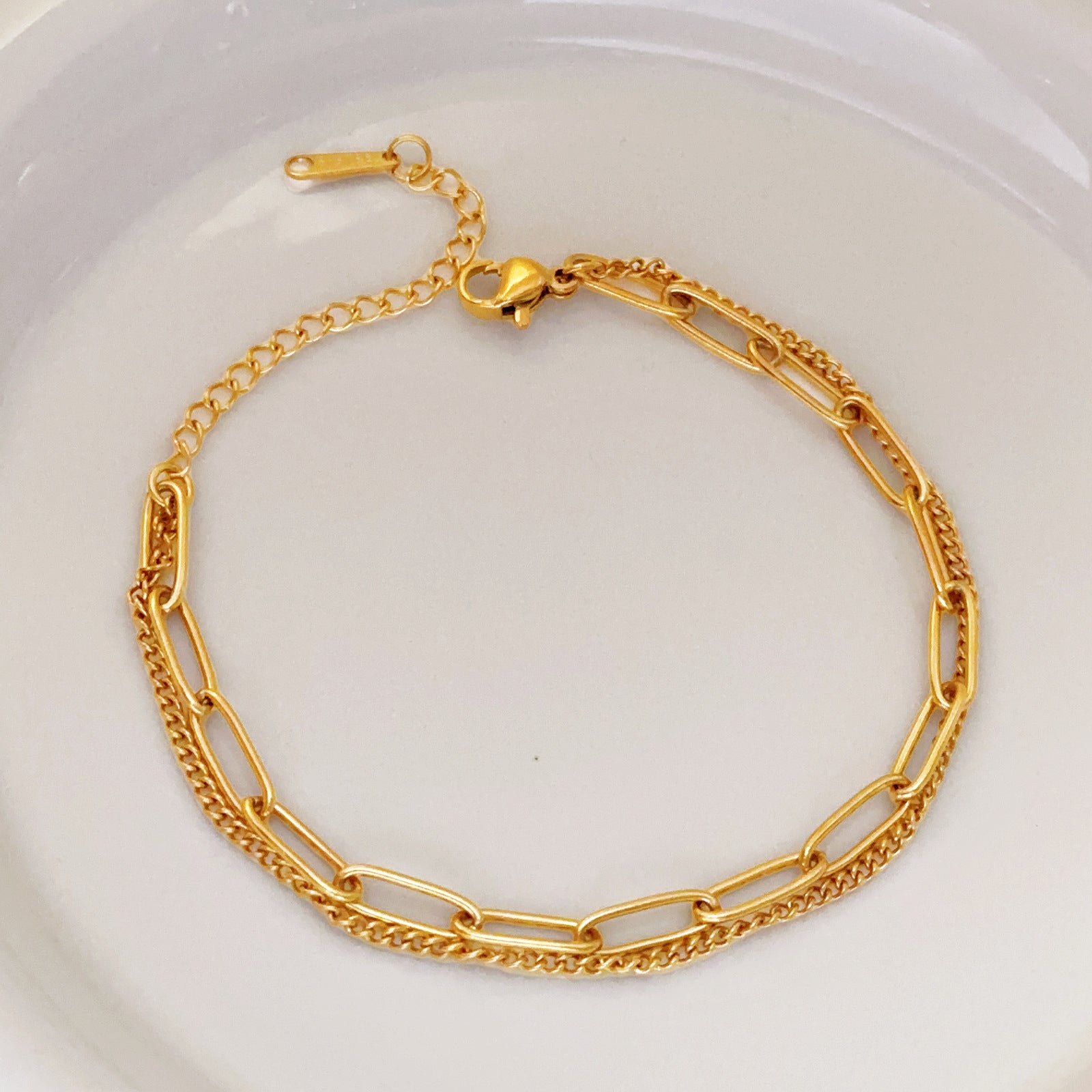 Wholesale Gold Titanium Steel Double Layer Side Chain Bracelet Trendy Women' s Jewelry Accessory