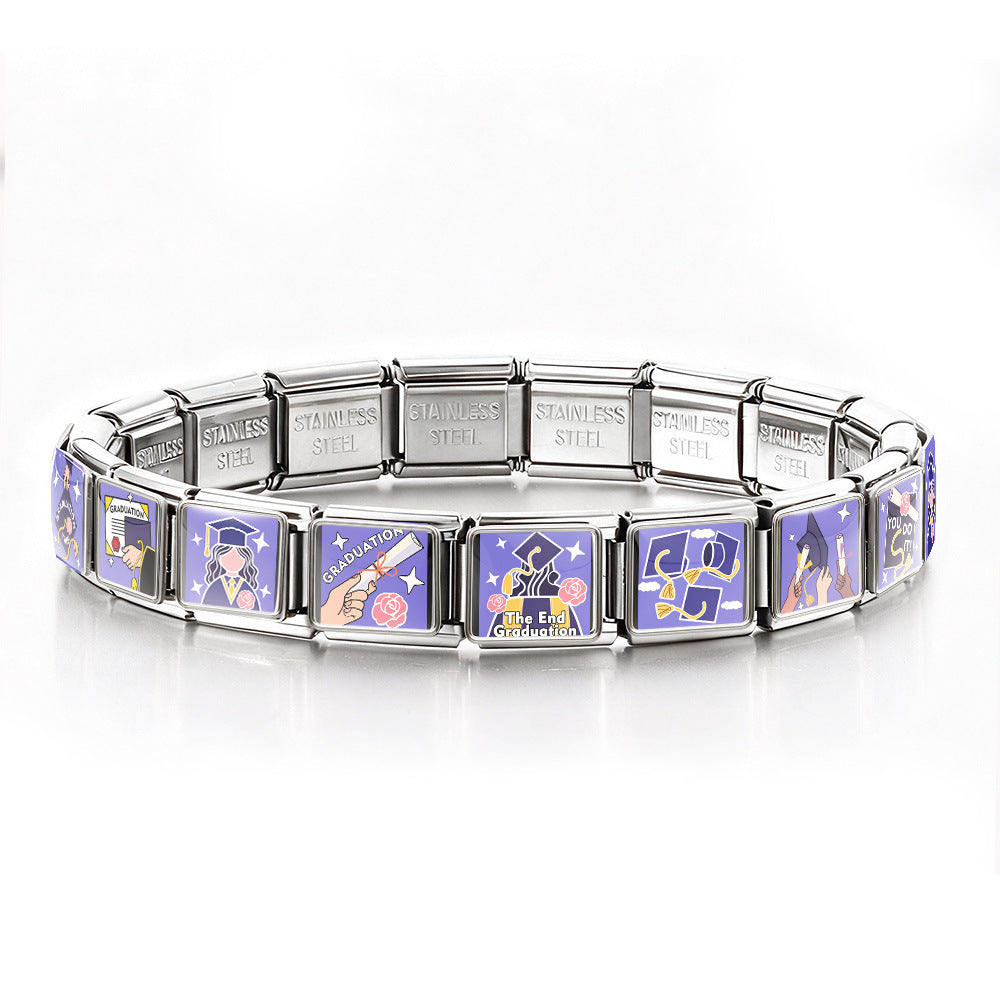 Wholesale Stainless Steel Graduation DIY Charm Bracelet Jewelry Accessory Gift for Students