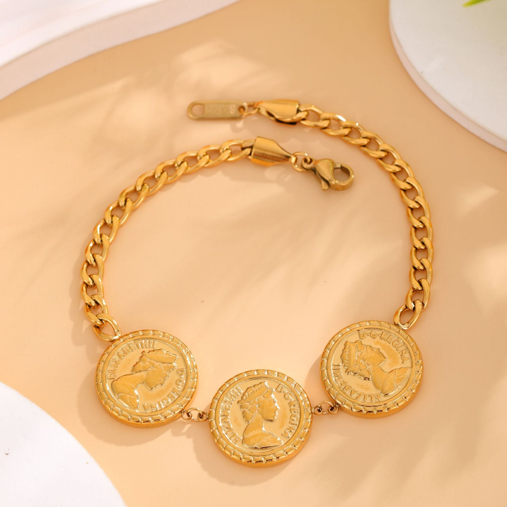 Wholesale Stainless Steel  Gold Coin Bracelet