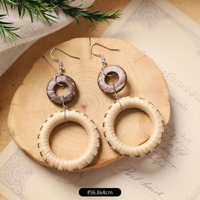 Wholesale Handmade Rattan Woven Bohemian Earrings
