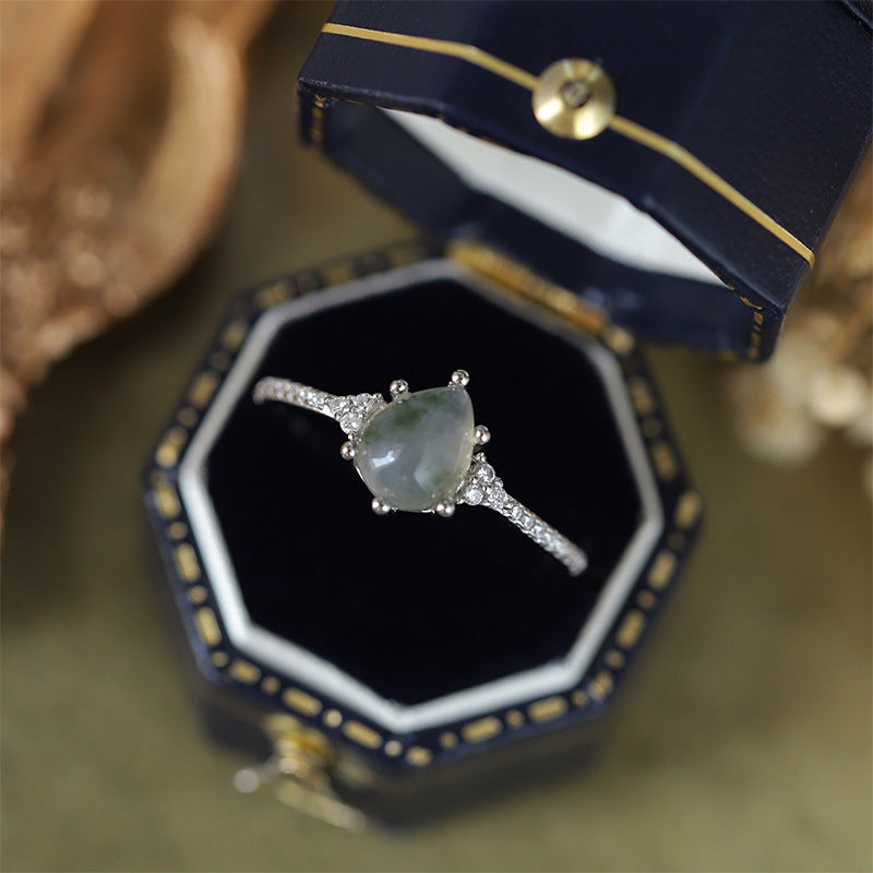 Wholesale S925 Silver Green Moss Agate Ring