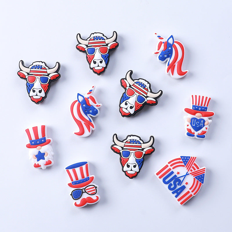 Wholesale 20pcs American Independence Day Bull Head Silicone Focal Beads DIY Beaded Pen Accessories ACC-BDS-HeXing016