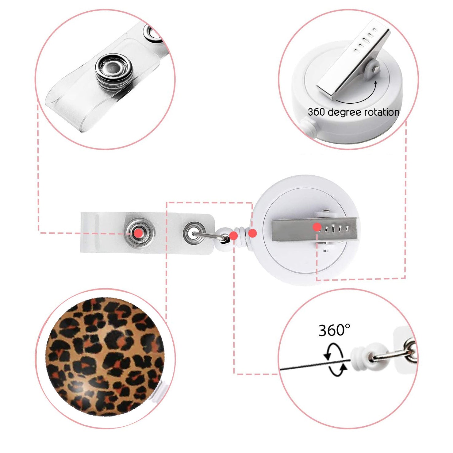Wholesale Leopard Print Hand-Painted Retractable ID Badge Reel - Chic Keychain Clip for Office or Car Key Accessory,  Resale