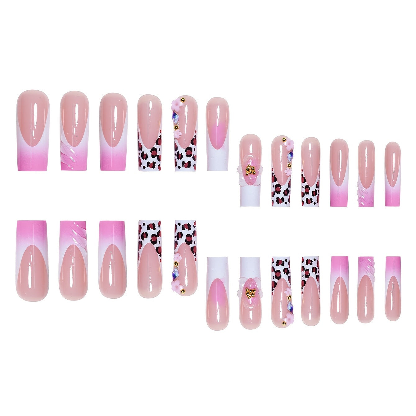 Wholesale 24 Pieces/box Leopard Print Floral Nails Kits Nail Stickers