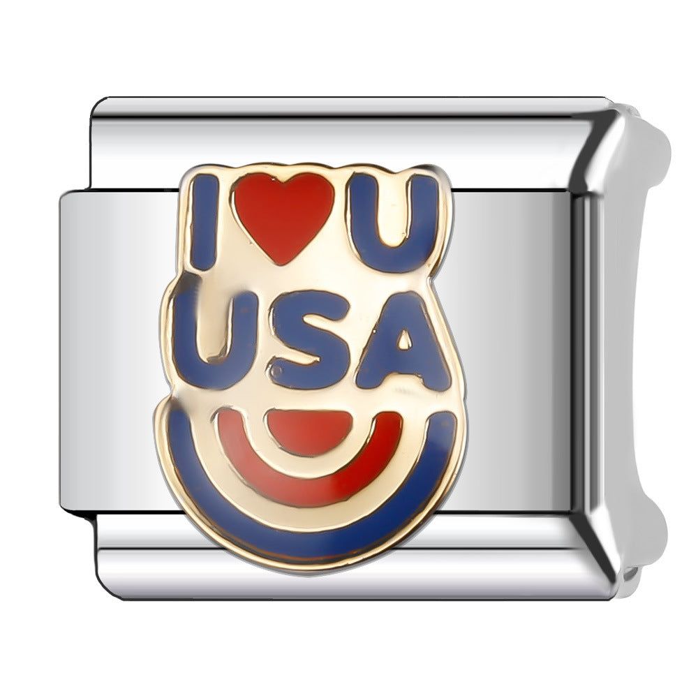 Wholesale Italian Charm Bracelet 9mm DIY Splicing American Flag Series Stainless Steel Composable Bracelet