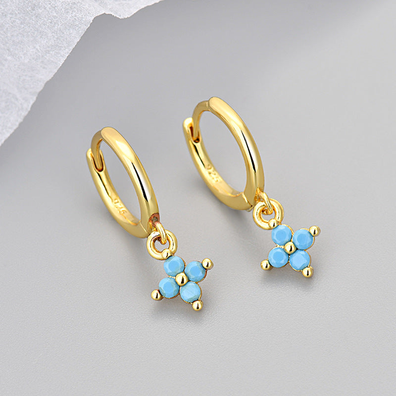 Wholesale  diamond four-leaf flower earrings  geometric flower earrings