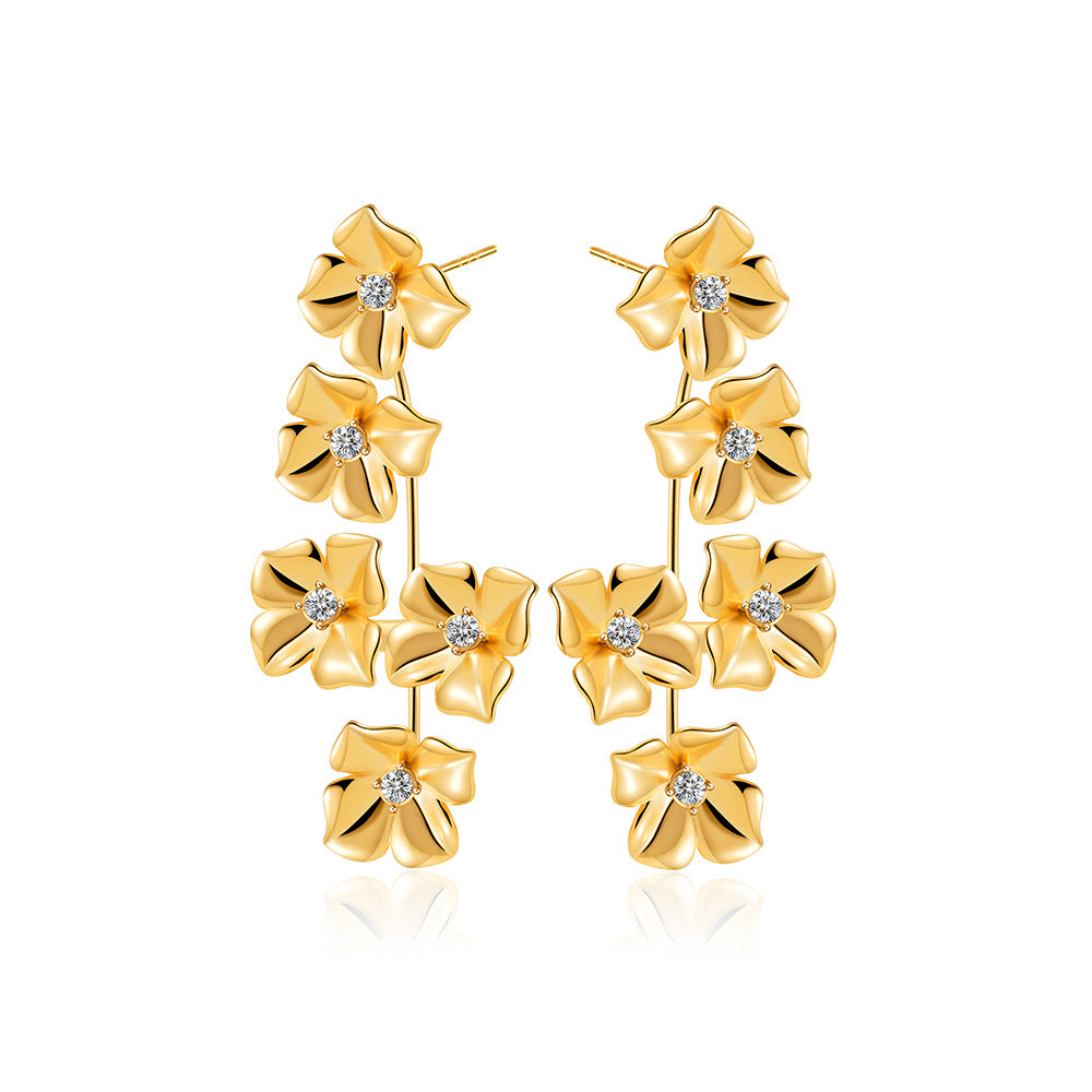 Wholesale  18K gold flower zircon earrings retro earrings