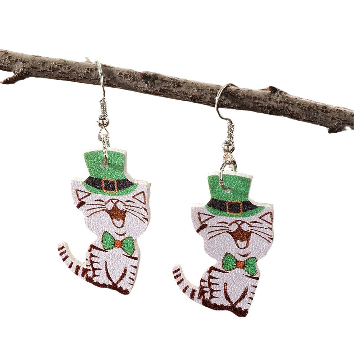 Wholesale St. Patrick's Day Pu Earrings Puppy Cat Pattern
