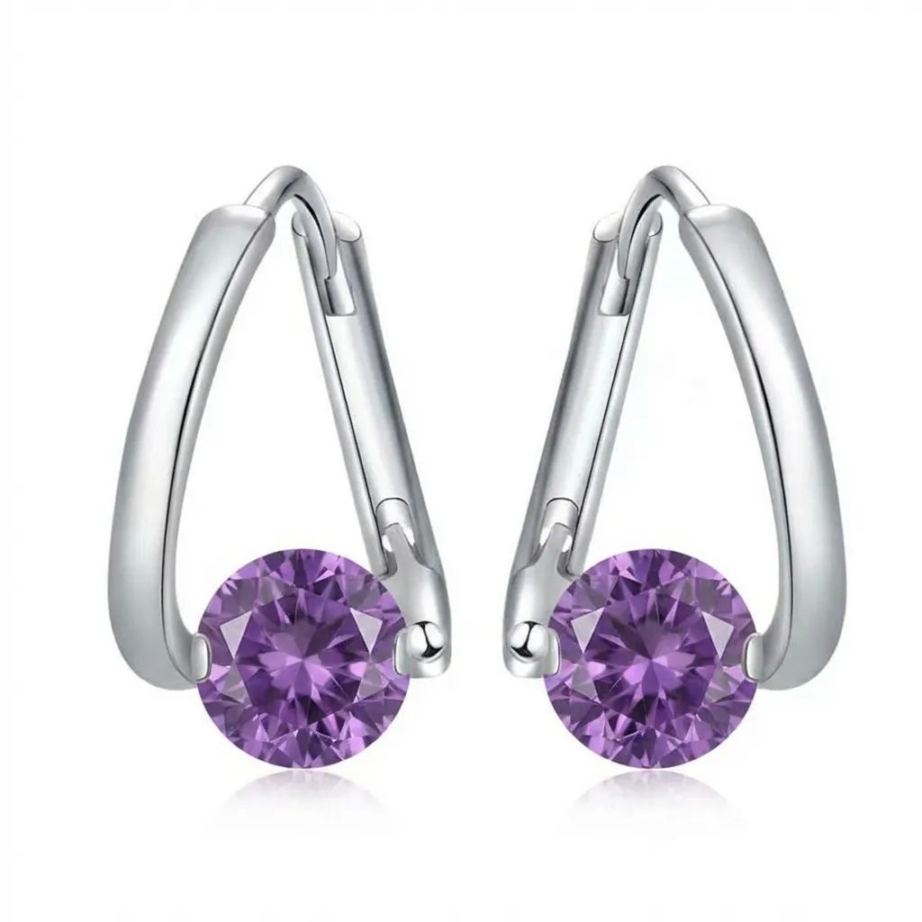 Wholesale Zinc Alloy Electroplated Geometric Zirconia Earrings Purple Silver Fashion Accessory