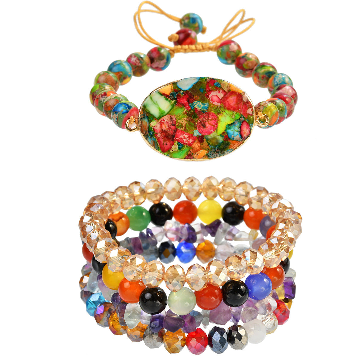 Wholesale Handmade Colorful Emperor Stone Bead Bracelet Set for Women Layered Jewelry Accessory