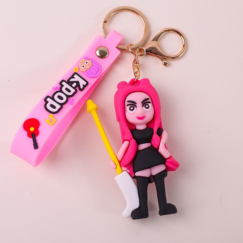 Wholesale PVC soft glue witch hunting girl group surrounding key chain