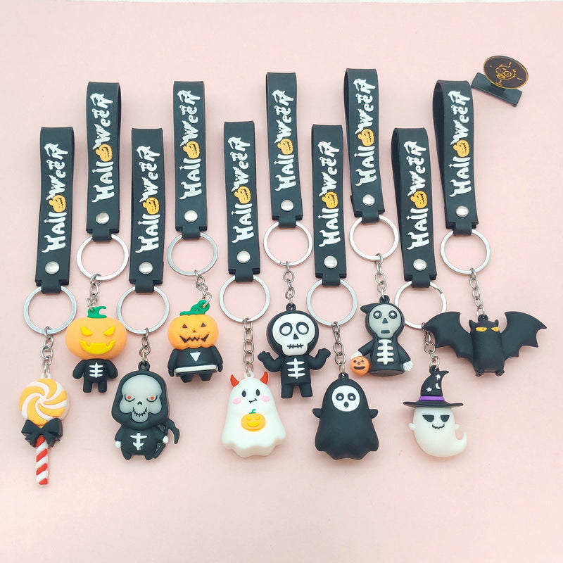 Wholesale Cute  Soft Glue Keychain Pendant Skull Pumpkin Cartoon Car Key Accessory Gift