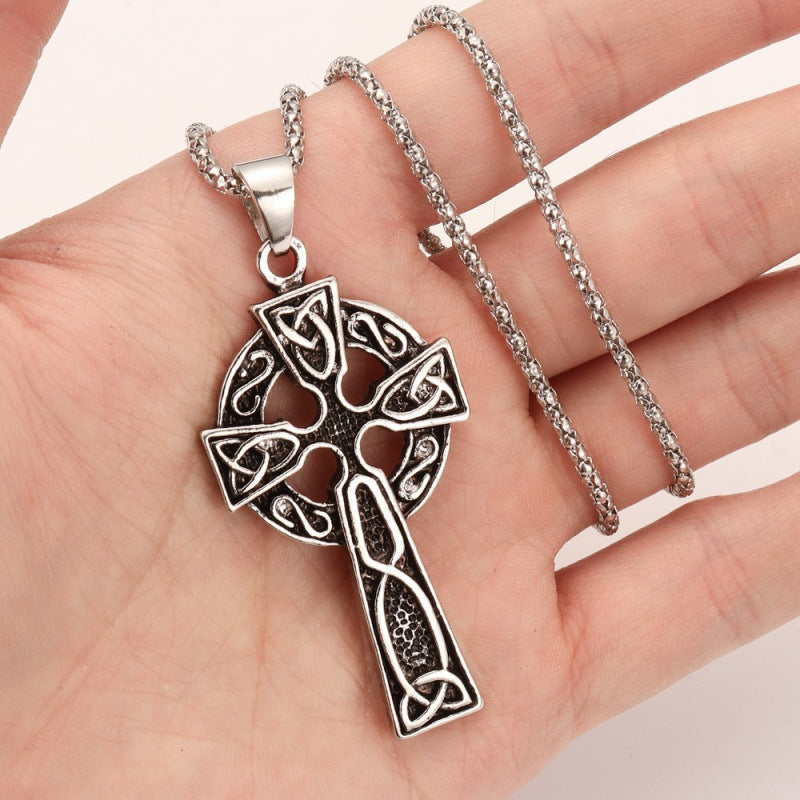 Wholesale Men S Viking Celtic Knot Cross Pendant Necklace Trendy Hip Hop Sweater Chain Jewelry Accessory