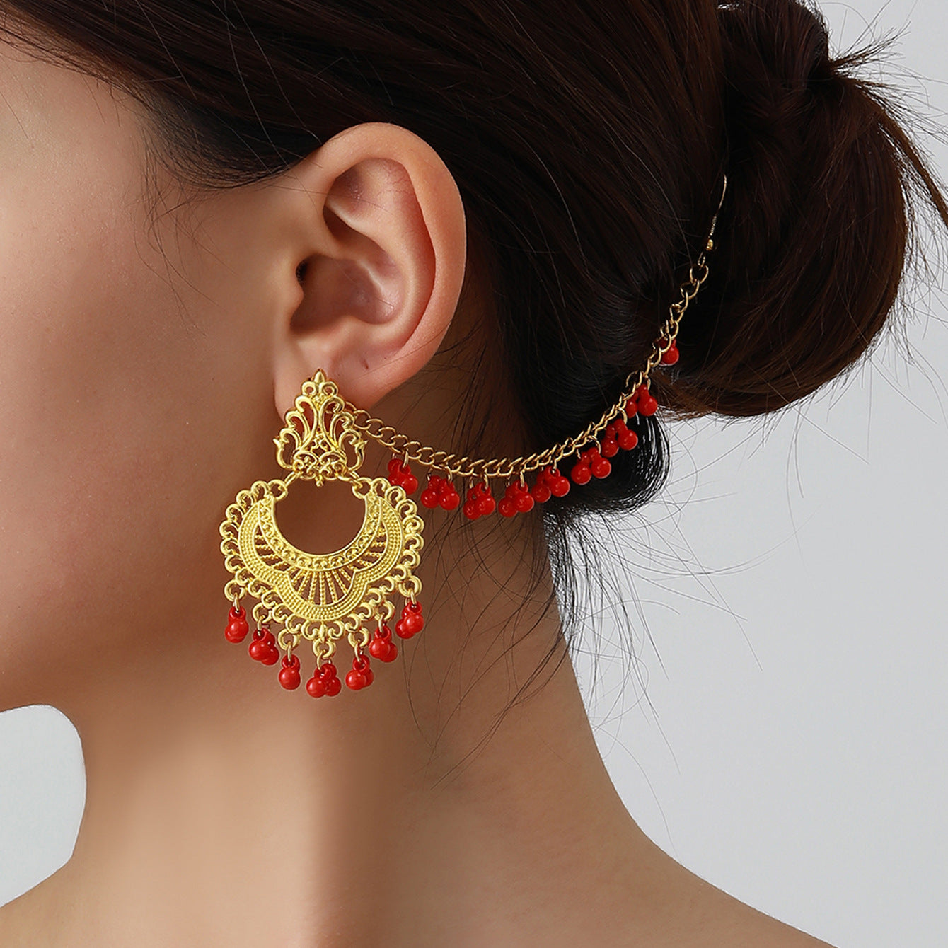 Wholesale Vintage Bohemian Tassel Earrings Gold Alloy Geometric Jewelry Accessory for Party Wear