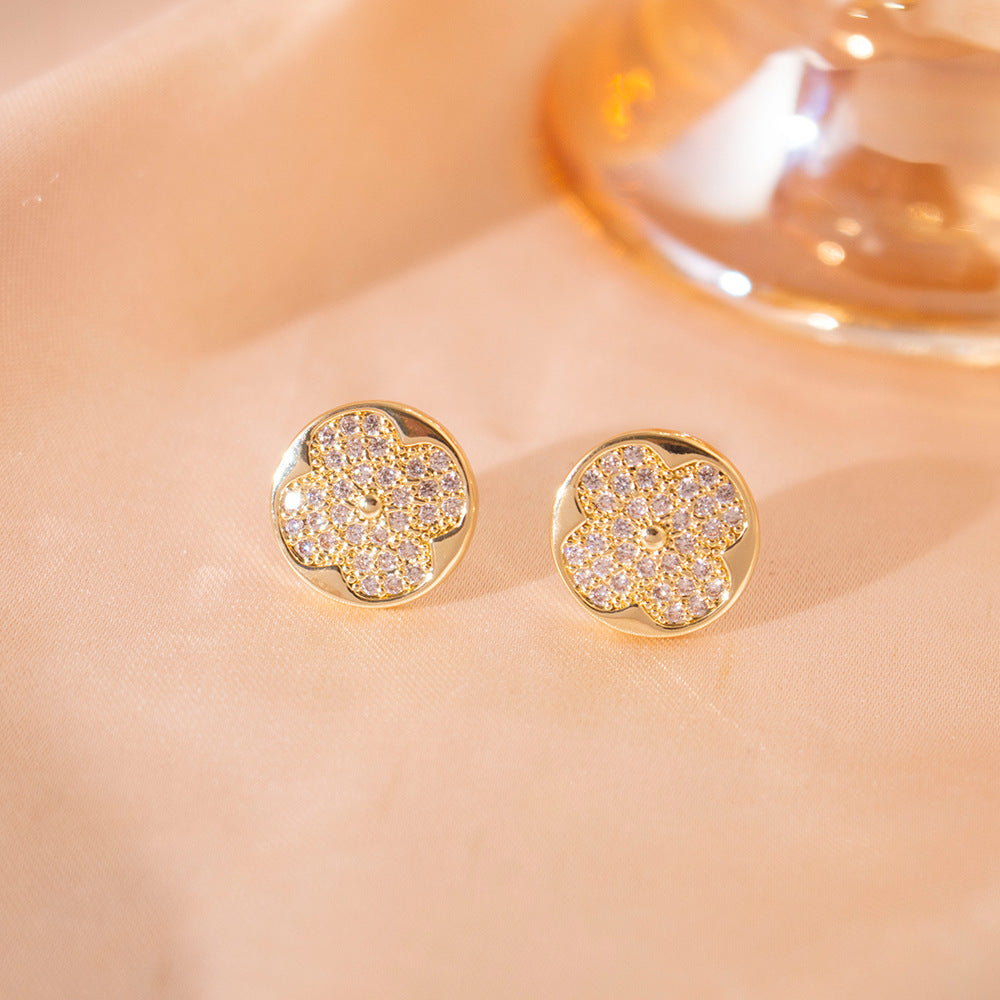 Wholesale Simple micro-inlaid four-leaf clover geometric earrings