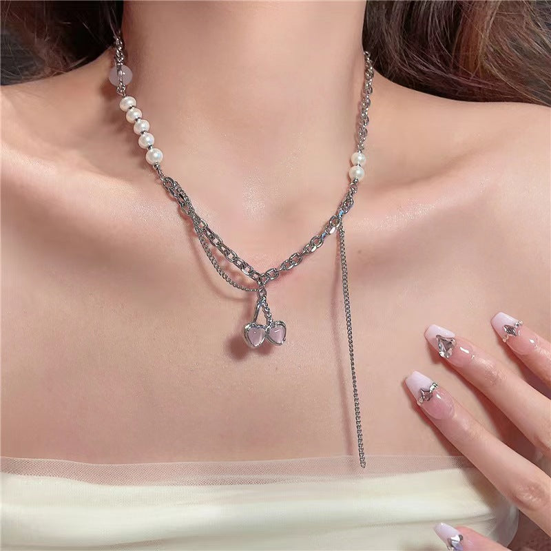 Wholesale Cherry Red Necklace Earring Set Clavicle Chain Choker Necklace ACC-NE-MY008