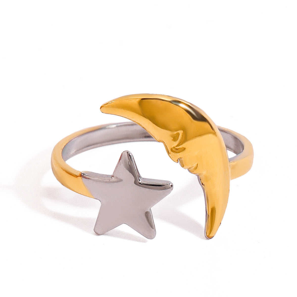 Wholesale 18k gold and silver stainless steel simple star and moon open ring
